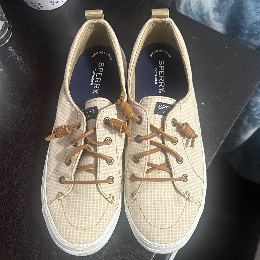 Sperry Beige Checkered Sneakers